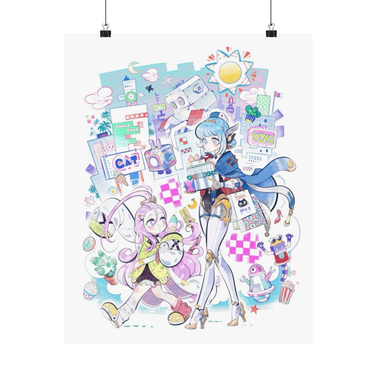 Vibrant Art Print, Whimsical Wall Decor, Retro Aesthetic Poster, Gifts for Art Lovers, Home Wall Art